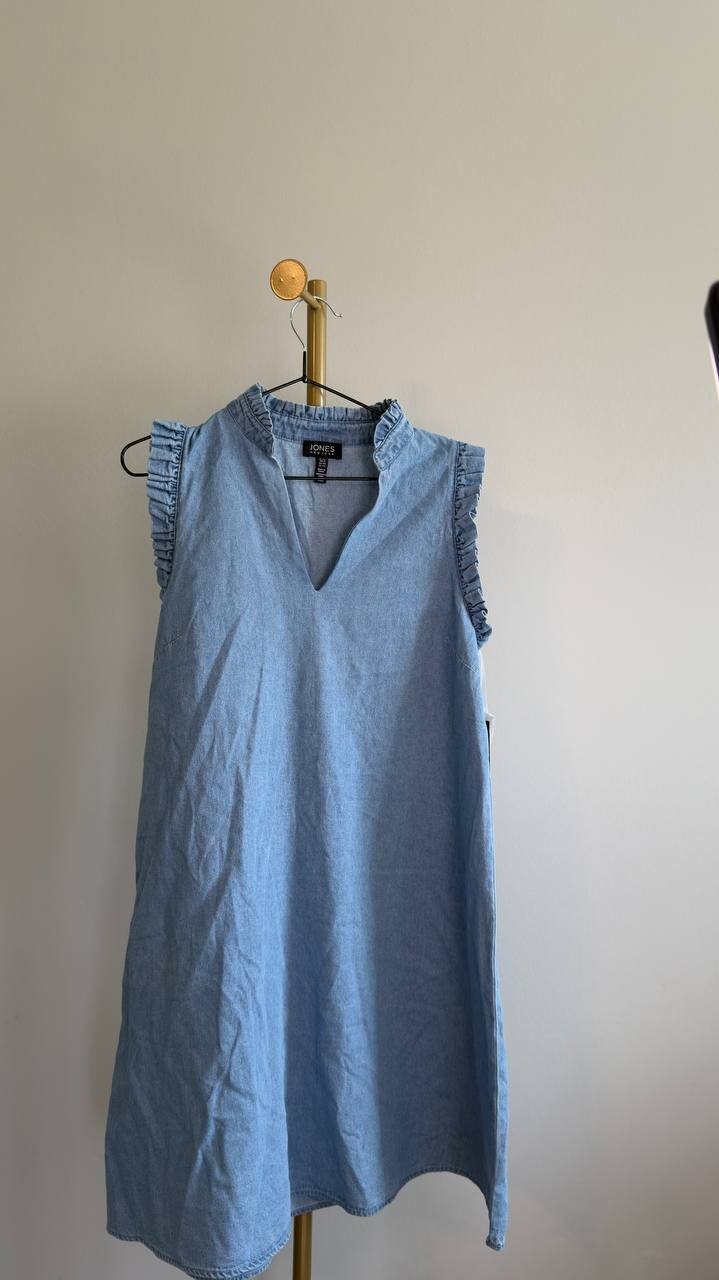 Jones New York Trapeze Chambray Ruffle Dress Pisces Wash PM NWT $99.50