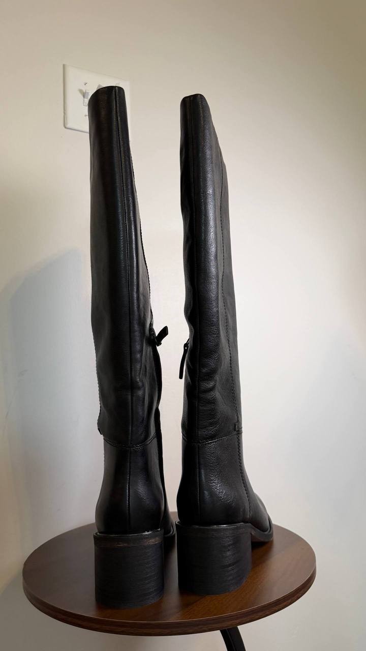 Franco Sarto Niva Boots 11M Black Leather Tall Round Toe Zip New In Box msrp$270