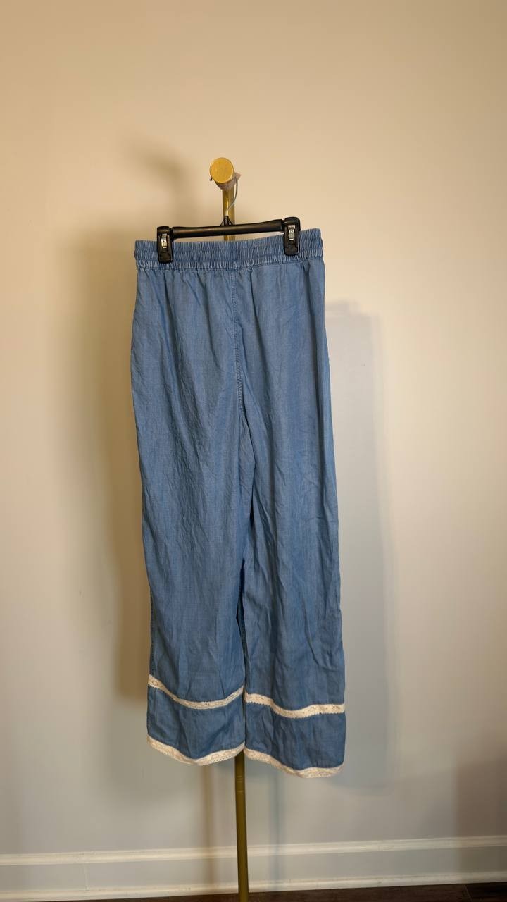 And Now This Chambray Lace-Trim Wide-Leg Pants Drawstring PS NWT $59.50