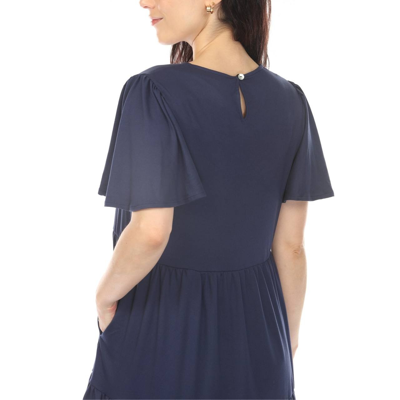 White Mark Women’s V‑Neck Short Sleeve Tiered Mini Dress Navy XL NWT $76
