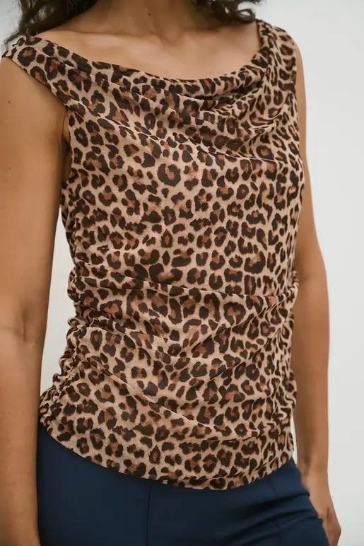 Anne Klein Camiseta Drapeada Animal Print S NWT $69