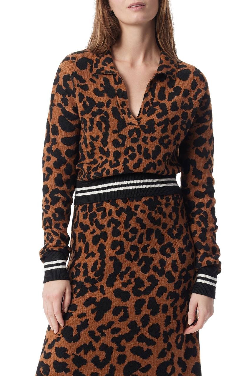 Dee Ocleppo Barbara Leopard Sweater Neutral Animal Jacquard L NWT $79