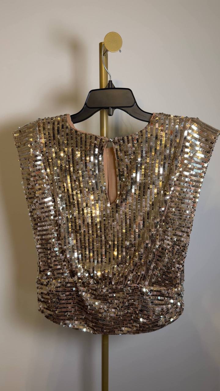 BOSS Illana Sequin Crop Top Gold Size 8 NWT $149