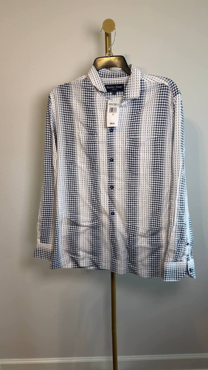 Paisley & Gray Long Sleeve Camp Shirt Blue Multi S/P NWOT $95
