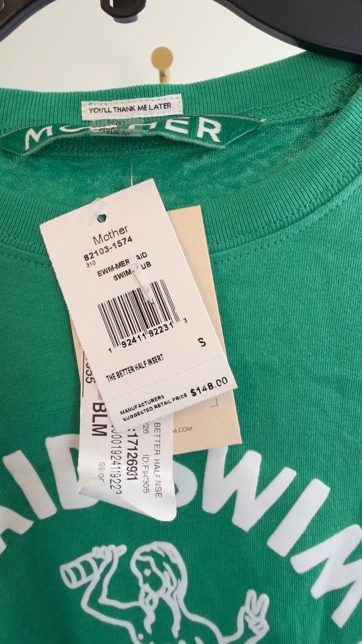 MOTHER Better Half Mermaid Swim Club Tee Green S NWT $148