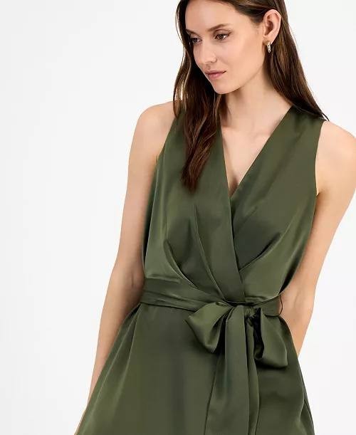 Anne Klein Surplice Handkerchief-Hem Sleeveless Midi Dress Green 14 NWT $129