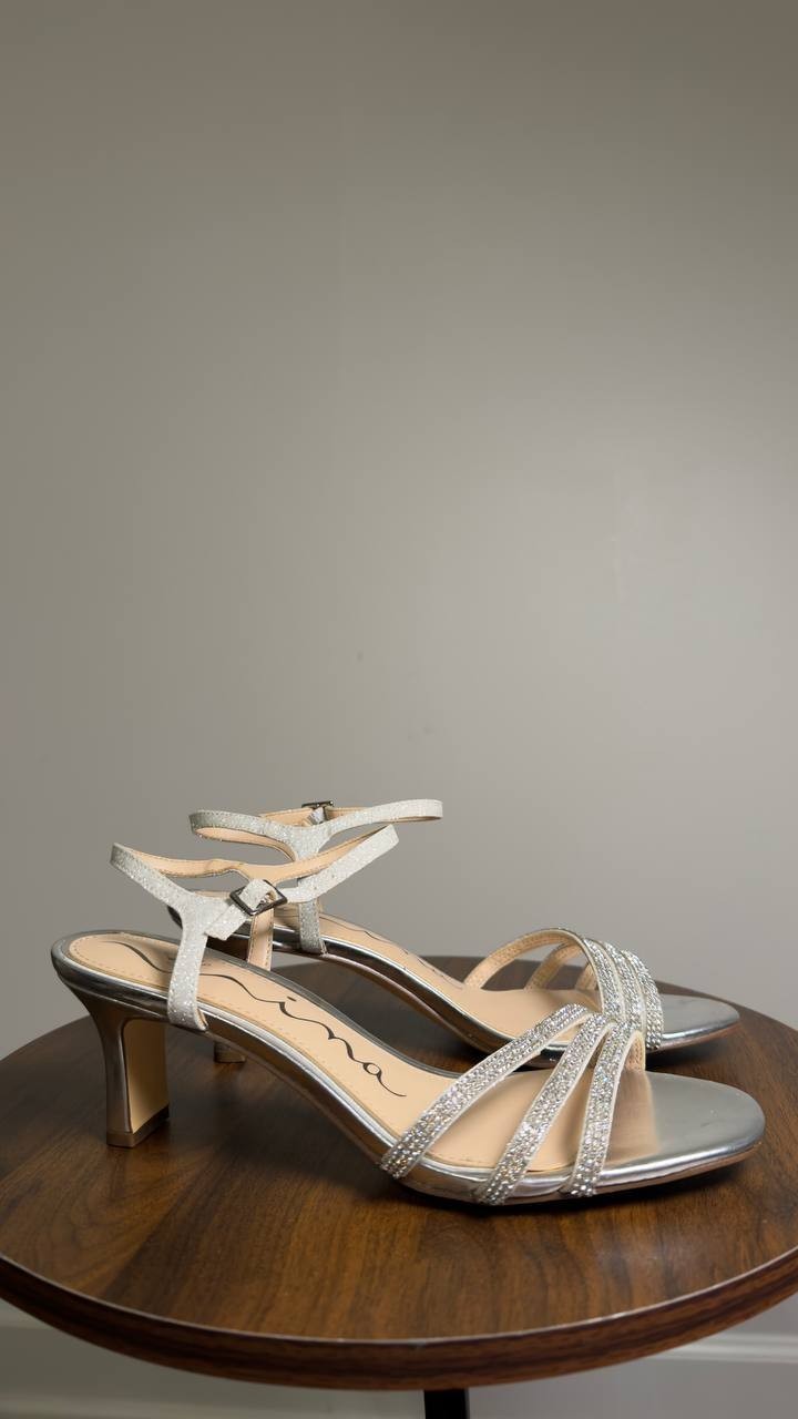 Nina  Bettany  Mid  Heel  Crystal  Straps  Dress  Sandals  Silver  8M  New  $89