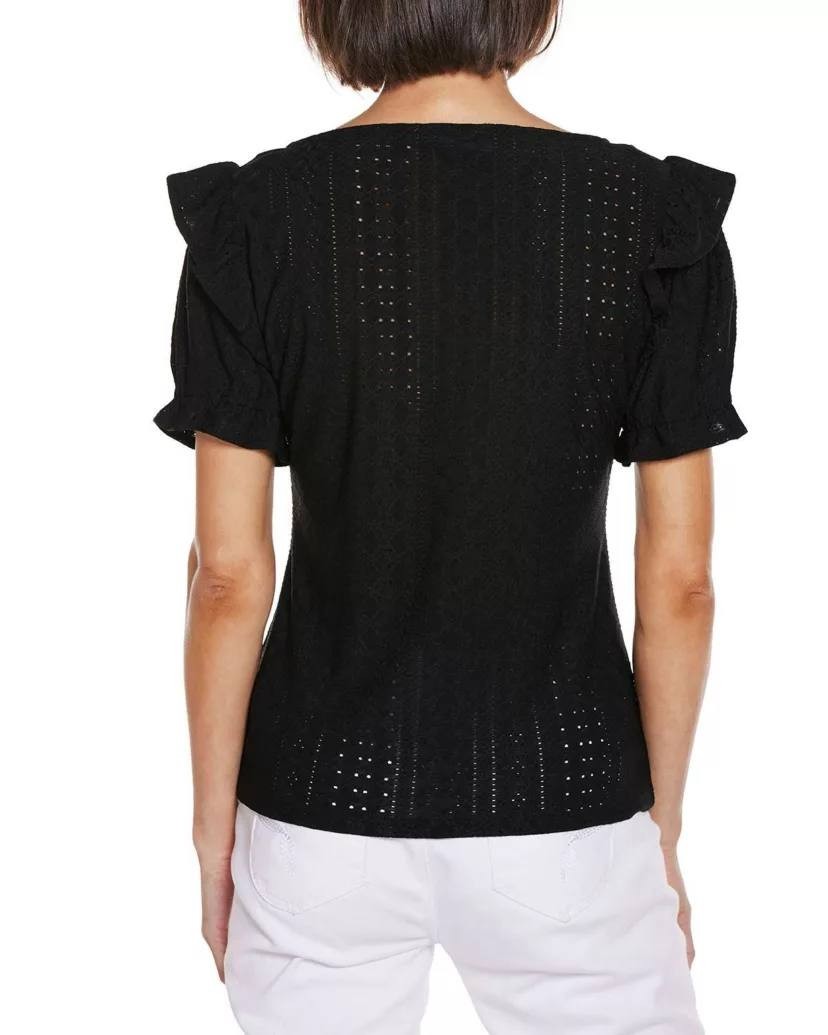 Belldini Knit Eyelet Ruffle Sleeve Top Black L NWT $49
