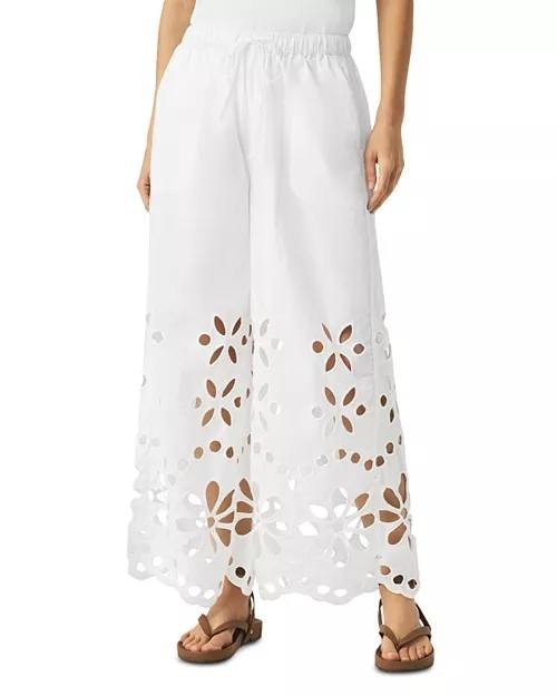 Splendid Emma Eyelet Cotton Pants White Size M - Relaxed Straight Fit