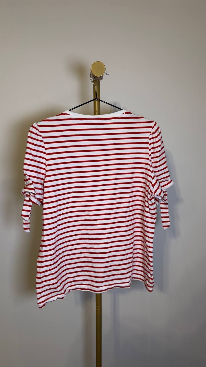 Tommy Hilfiger Women’s Cotton Bow‑Tie T‑Shirt White/Red L NWT $49.50
