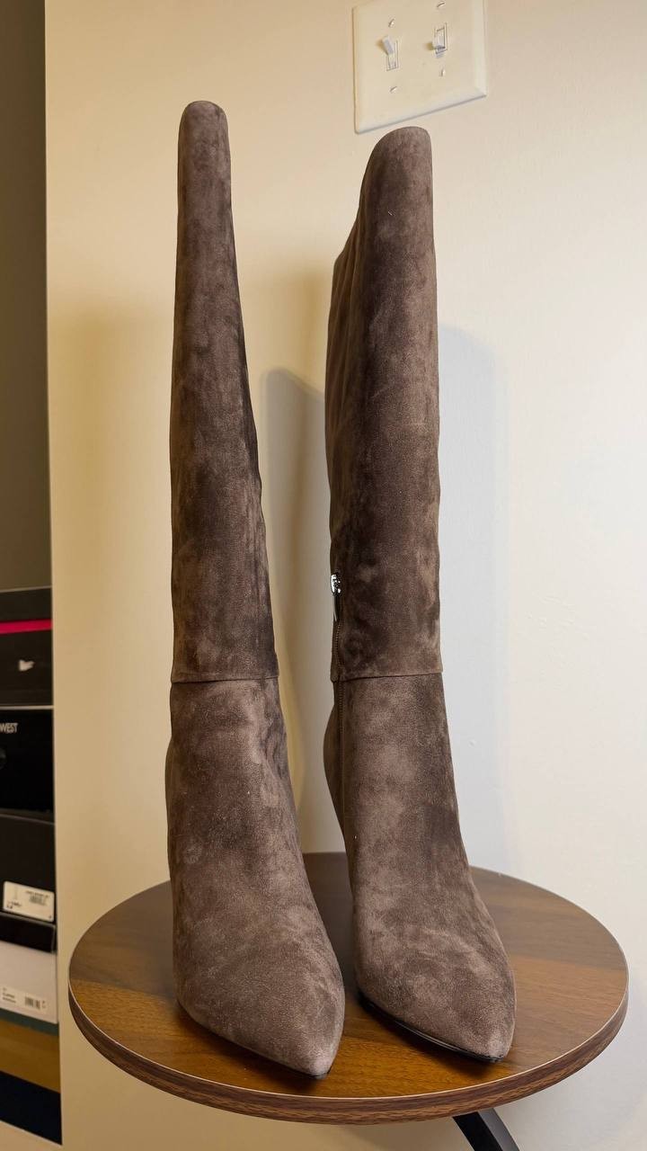 Nine West Richy Boots 10M Dark Brown Suede Knee‑High Pointy Toe NIB msrp$249
