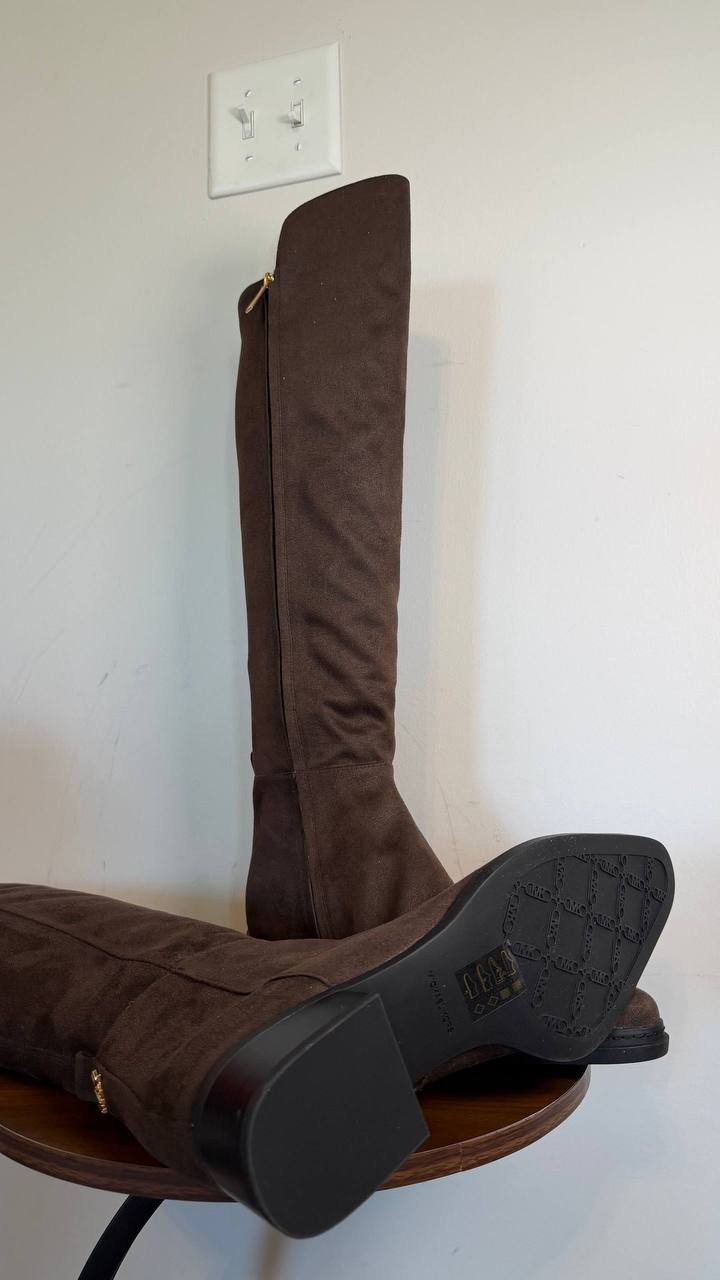 Michael Kors Lex Women’s Block Heel Boots Chocolate 11WS Polyester $175 NWB