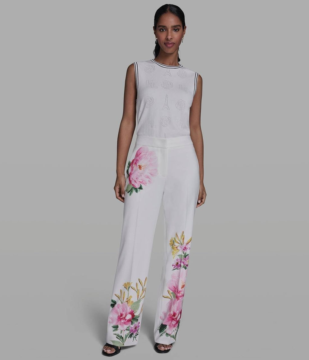 Karl Lagerfeld Mid-Rise Floral Straight-Leg Pant Soft White Multi 8 NWT $139