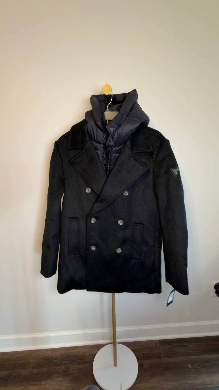GUESS Men’s Peacoat Removable Nylon Hood Jet Black M NWT $350