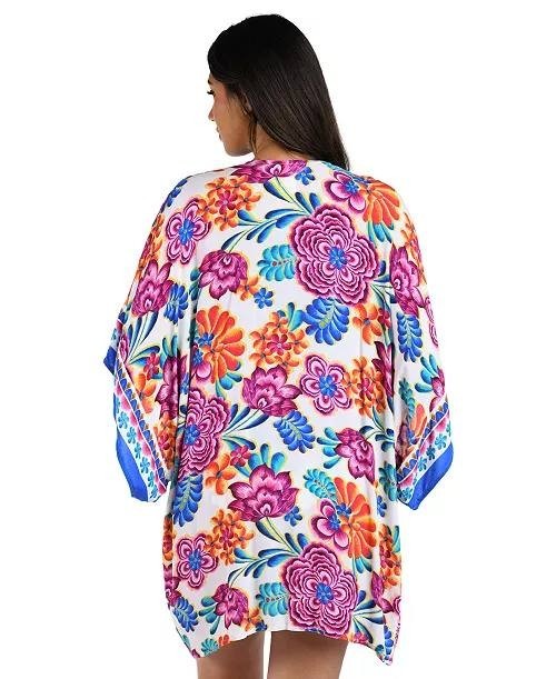 La Blanca Paradiso Open‑Front Cover‑Up Kimono Multi One Size NWOT $110