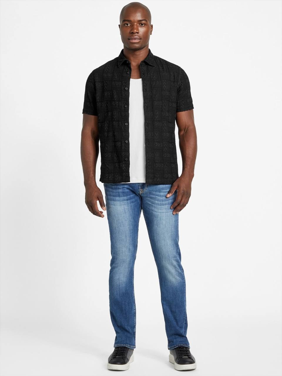 Guess Men’s Idris Embroidered Shirt Black S $79 NWT
