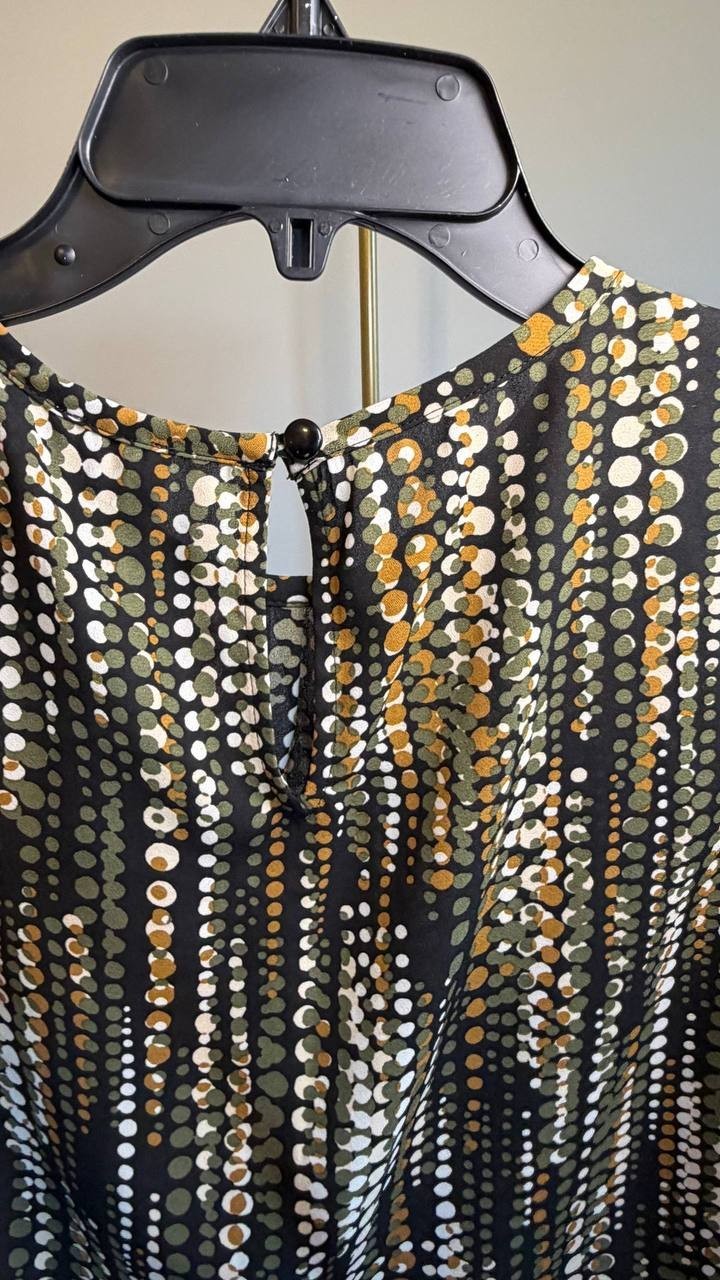 Anne Klein Round Neck Sleeveless Top Olive Palm Multi S NWT $79