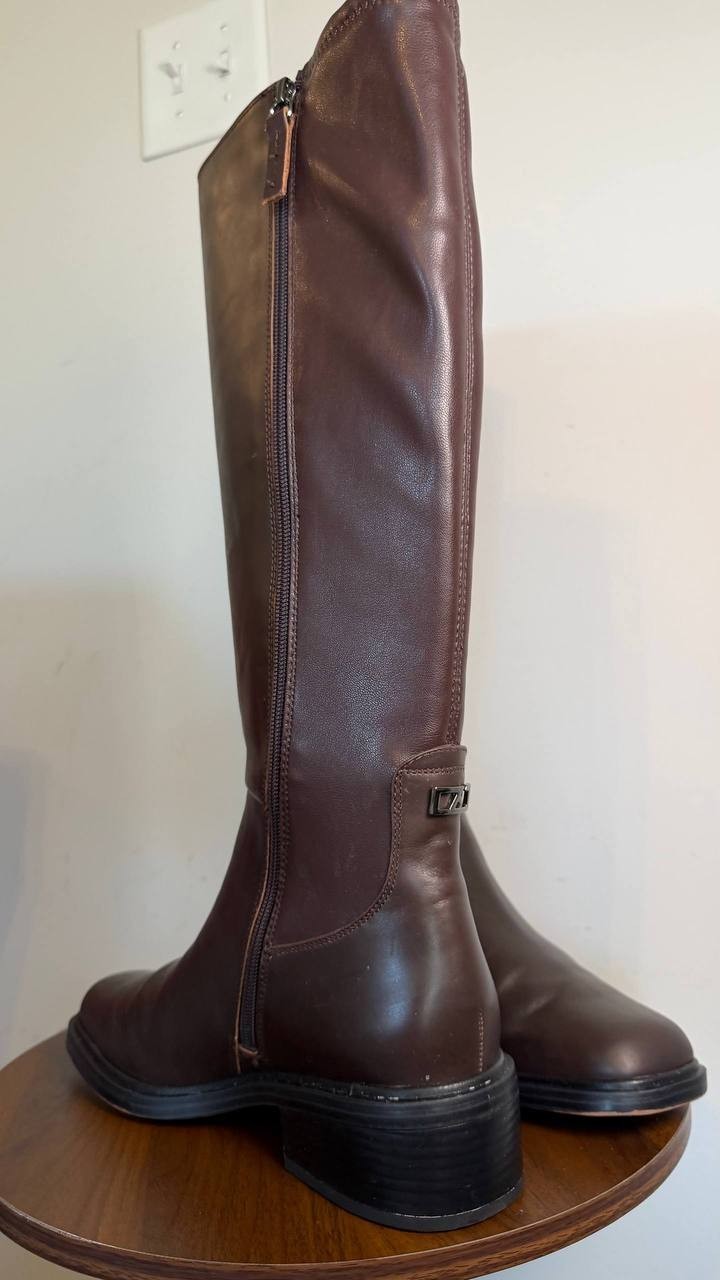 Franco Sarto Gisella Wide Calf Knee High Boots Brown 9M Leather $225 NWB