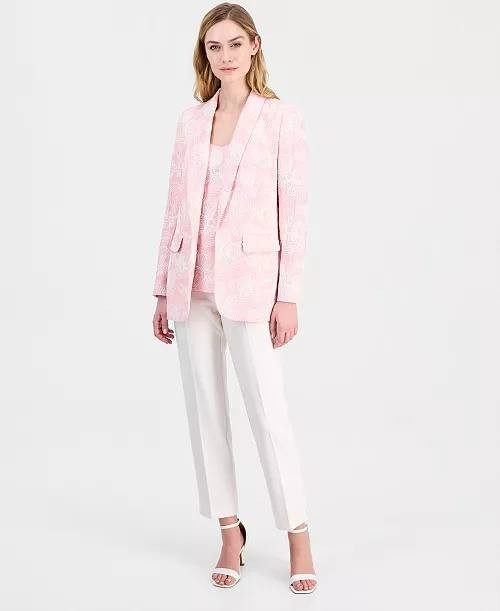 Anne Klein Embroidered Shawl‑Collar Open‑Front Blazer S Rose Cloud NWT $199