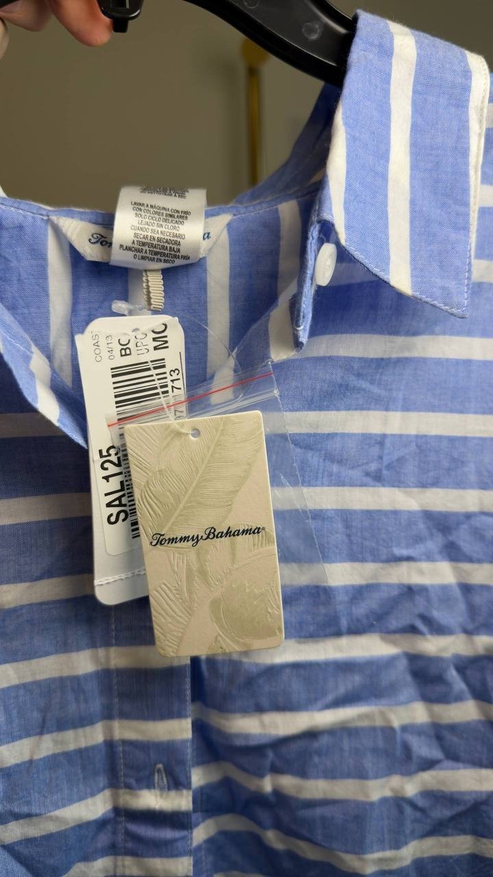 Tommy Bahama Coastline Stripe Cover‑Up Shirt Paradise Blue XL NWT $99.50