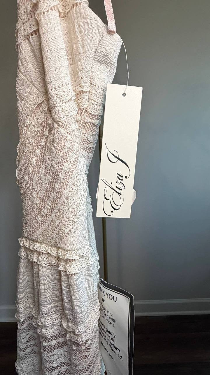 Eliza J Lace Tiered Maxi Dress Ivory 14 NWT $168