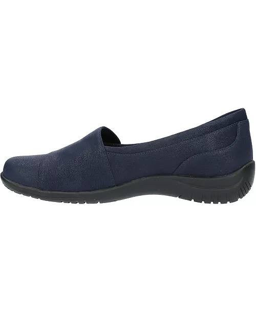 Easy Street Cinnamon Slip‑Ons 9 Navy Faux Leather Square Toe Comfort NIB msrp$60