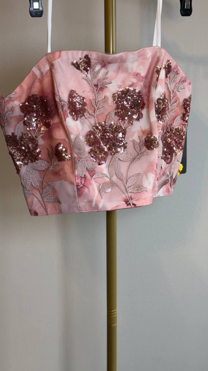 Muse Embroidered Strapless Bustier Top Pink Rose 12 NWT $89