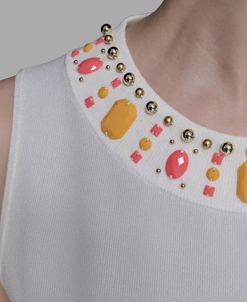 Karl Lagerfeld Paris Embellished Sleeveless Top White XL NWT $99