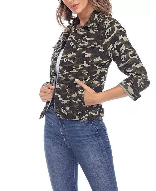 White Mark Women’s Camo Denim Jacket Green Army L NWT $68