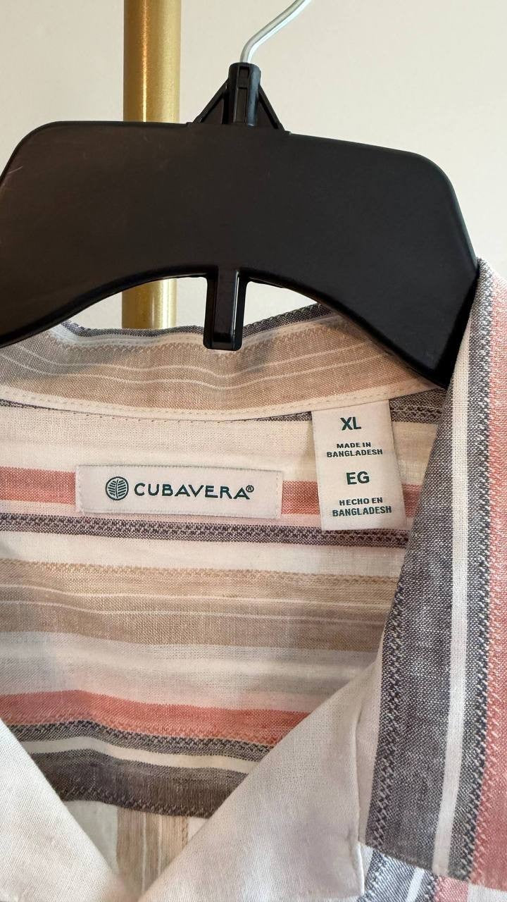 Cubavera Men’s Striped Panel Linen Camp Shirt Short Sleeve XL/EG NWT $80