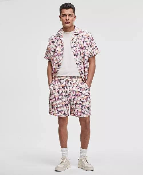 Mode of One Men’s Geo‑Print Shiny Twill Shorts Relaxed‑Fit XXL $49.50 NWT