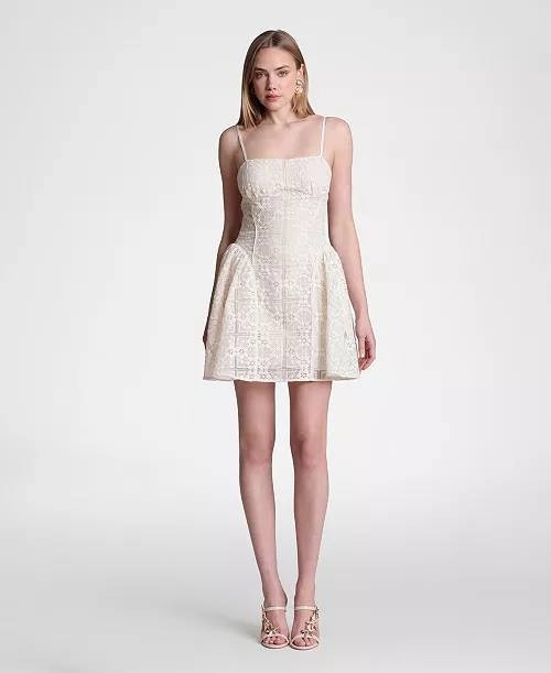 Avec Les Filles Cotton Straight Neck Mini Dress Cream 4 NWT $138