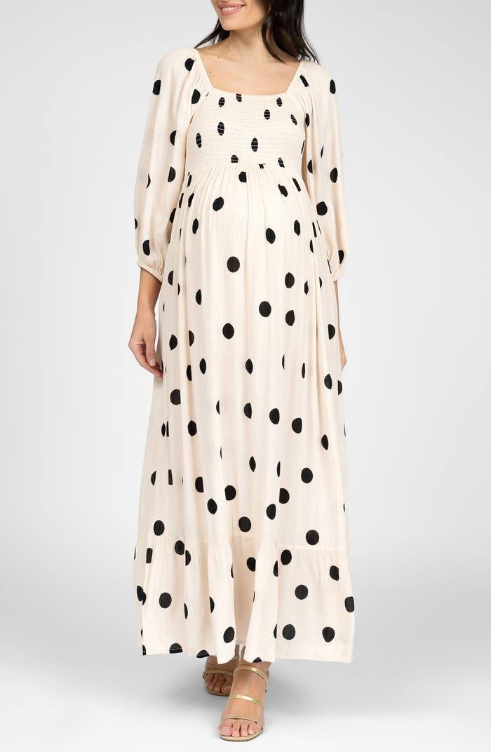 Seraphine Maternity Midi Dress Shirred Viscose Polka Dot 4 NWT MSRP $125