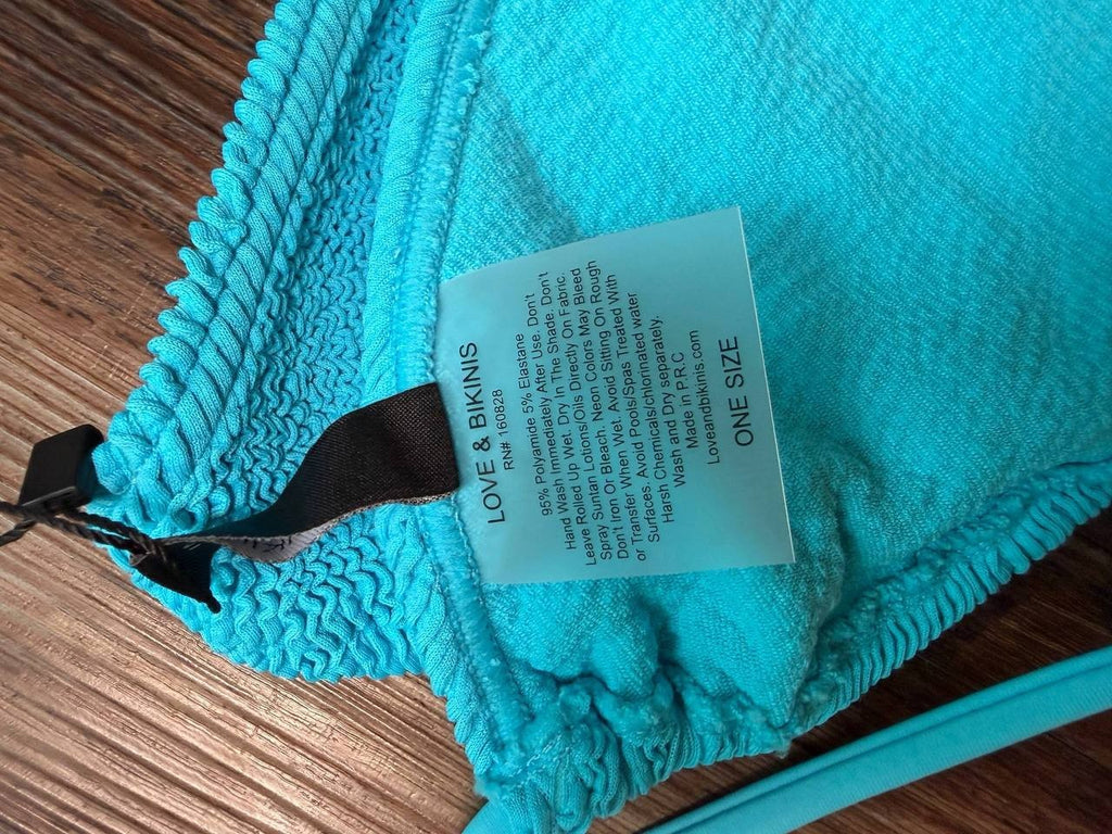Love and Bikinis Jamaica Triangle Strings Bikini Top Turquoise One Size NWT $100