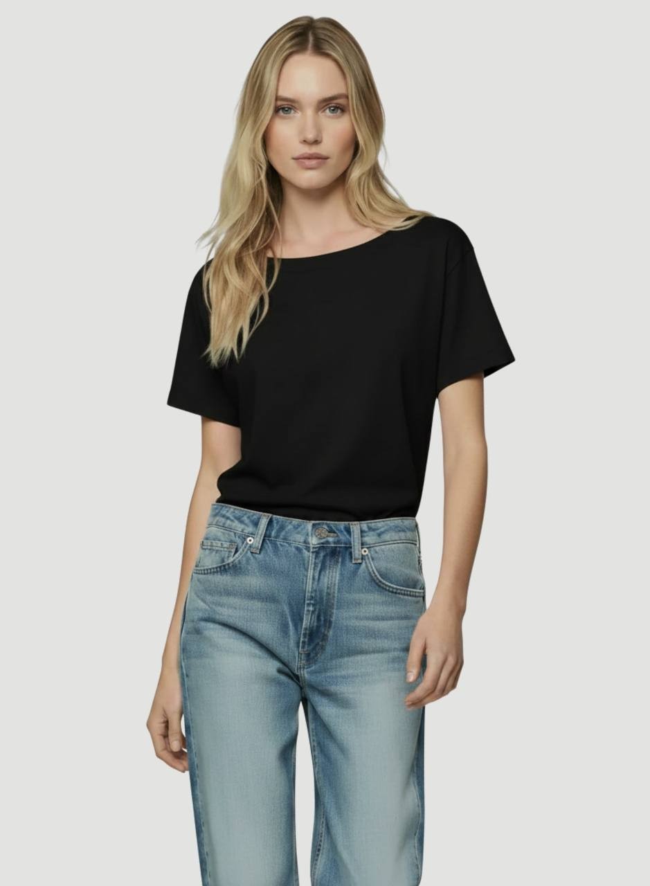 Majestic Filatures Supima Cotton Semi Relaxed Boat Neck Tee Noir Size 2 NWT $230