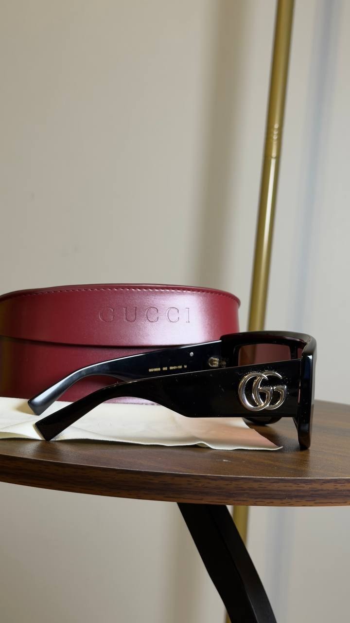 Gucci  Rectangular  Frame  Sunglasses  Black/Burgundy  OS  NWOT  $590