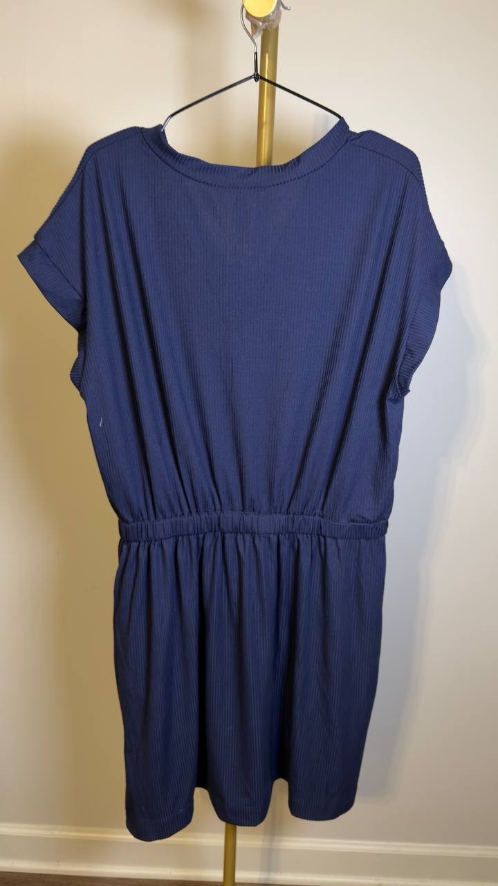 24Seven Comfort Apparel Curvy Ribbed Knit Drawstring Dress Navy 2X NWT $59
