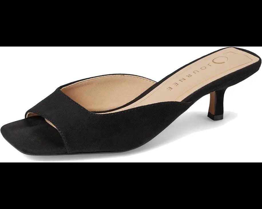 Journee Collection “Larna” Open‑Toe Wedge Sandals–Size 7.5 W–BlackFaux Suede–NIB