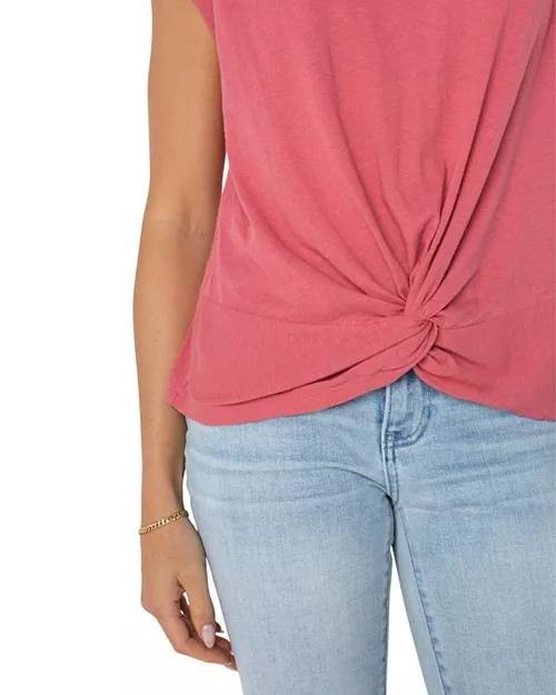 Liverpool Boat Neck Knit Top Slate Rose S NWT Linen Blend Twist Knot Front
