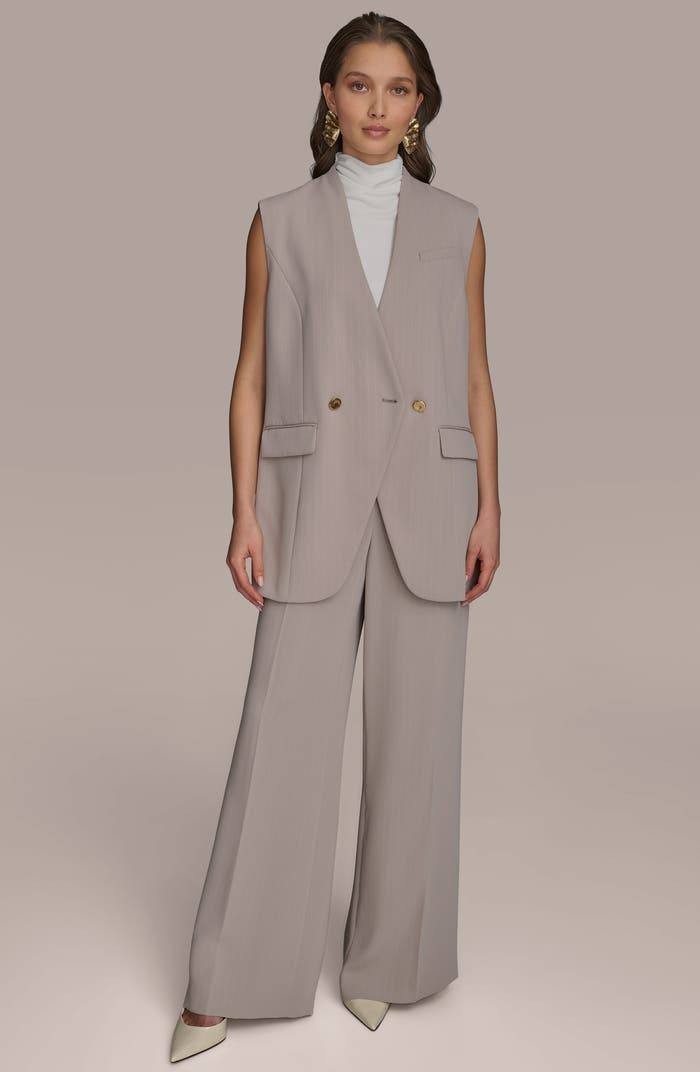 Donna Karan New York Pinstripe Double Breasted Vest Cobblestone 16 NWT $159