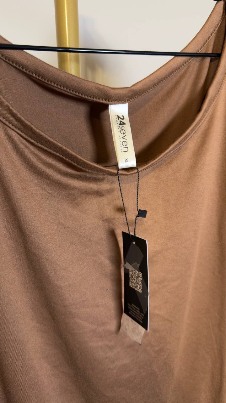 24seven Comfort Apparel Loose Fit Dolman Wide-Sleeve Top Mocha XL NWT $50
