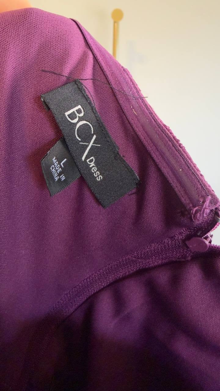 BCX Invitée Floral Strapless Balloon Hem Mini Dress Bordeaux L NWT $59