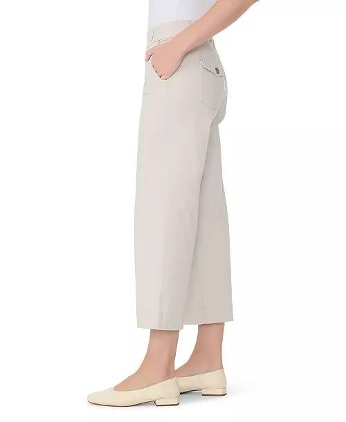 Gloria Vanderbilt Shape‑Effect Wide‑Leg Cropped Pull‑On Jeans Warm Grey 14 NWT