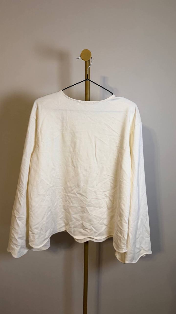 Three Dots Scalloped Bell Sleeve Henley Top White M $78 NWT