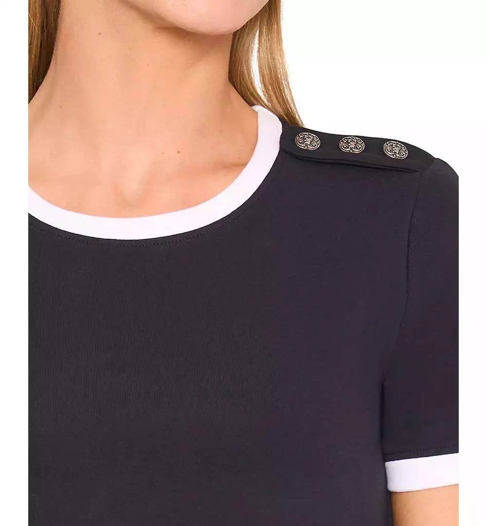 CeCe Button‑Shoulder Contrast‑Trim T‑Shirt – Size M – NWT – $59