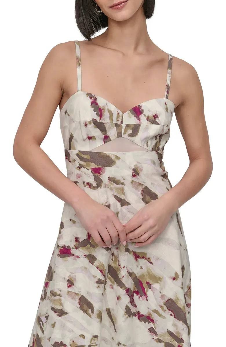 DKNY Women’s Linen Blend Sundress Beige Print Size 10 NWT $149