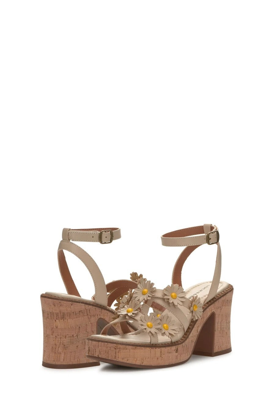 Lucky Brand Taiza Daisy Sandals Beige Strappy Block Heel Women's Size 8 New