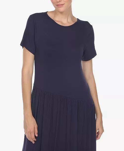 White Mark Women’s Short Sleeve Asymmetrical Waist Maxi Dress Navy L NWT $58