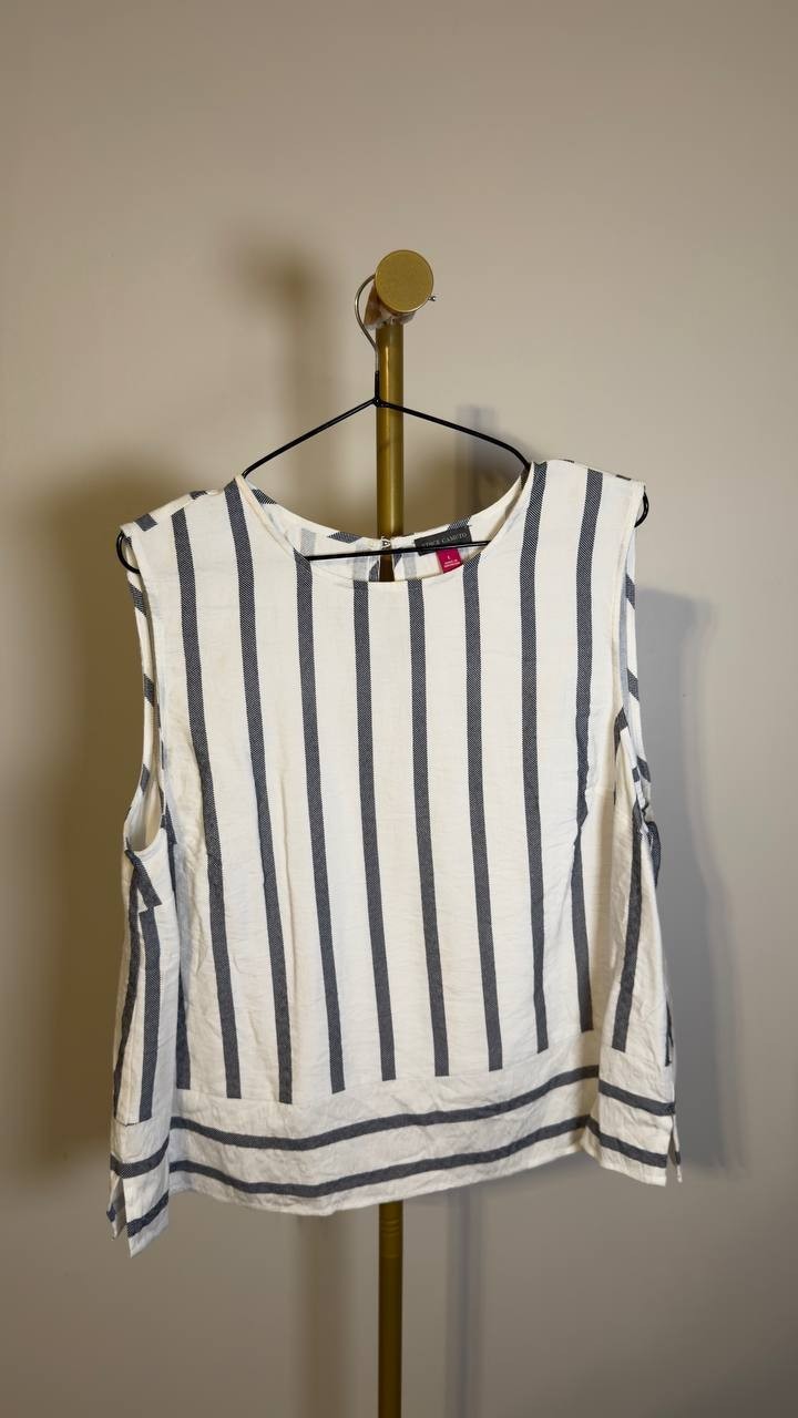Vince Camuto Sleeveless Crewneck Viscose Blouse White Multi L NWOT $79