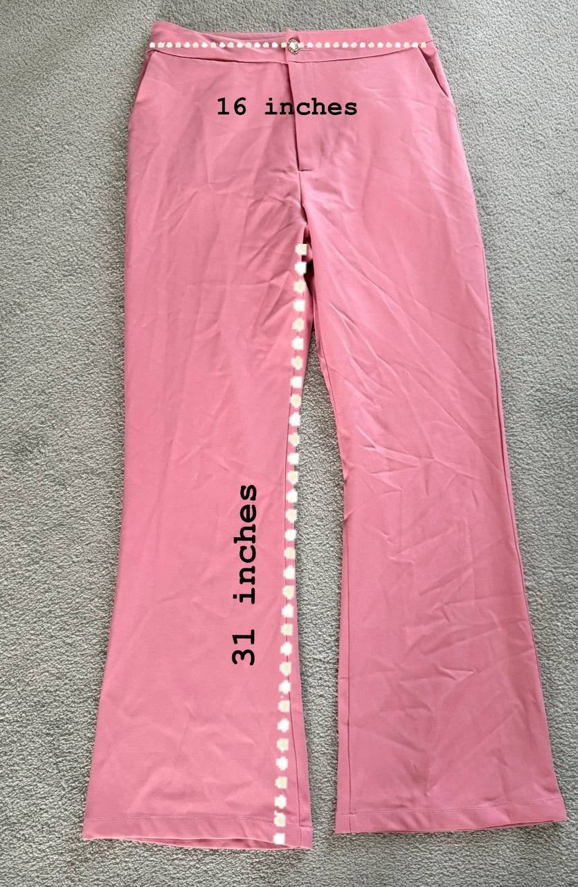 Nbynancy Pink High-Waisted Flared Pants – Size M – Pre-Owned – Minor Button Flaw